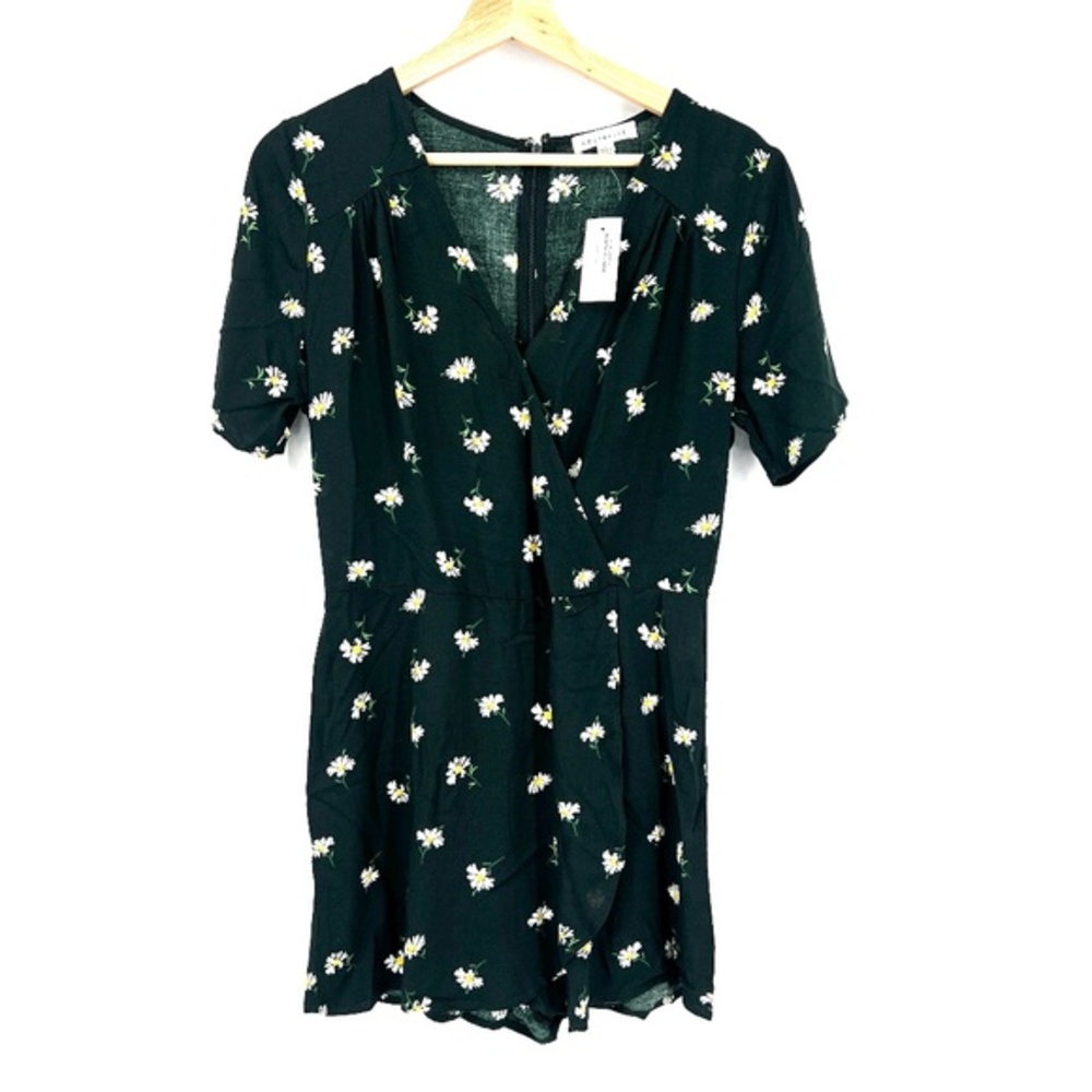 NEW Socialite dark green romper daisy floral skort girly bloomcore petalcore L
